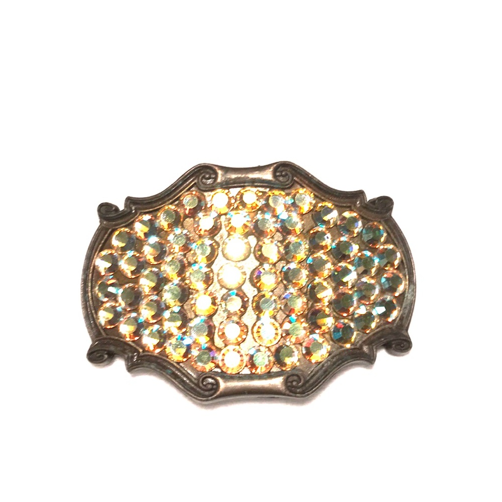 Bling iridescent rhinestone belt buckle